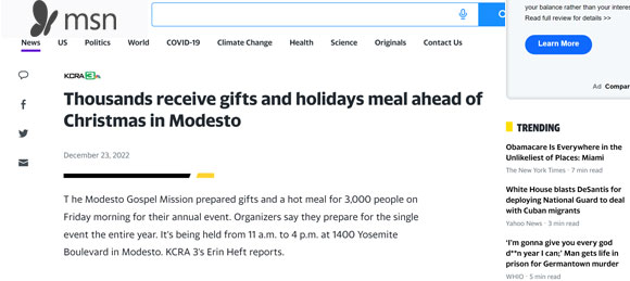 In Modesto, thousands receive gifts and holiday meals before Christmas - MSN News
